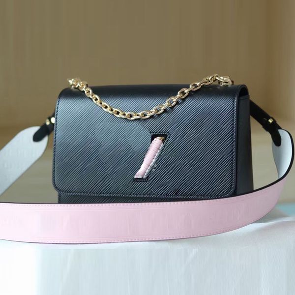 twist lock shoulder bag women handbags purse water ripple genuine leather cross body bags taurillon handle removable wide strap plain wallet